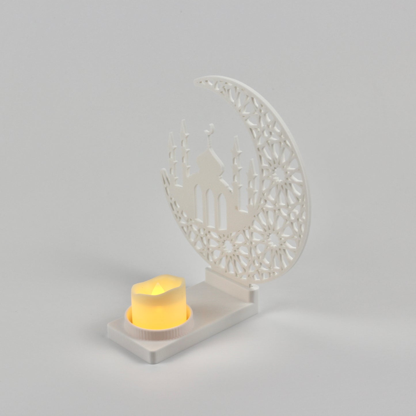 Islamic Crescent Candle Holder - 3D Printed Ramadan Decor with Included LED Candle