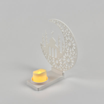 Islamic Crescent Candle Holder - 3D Printed Ramadan Decor with Included LED Candle